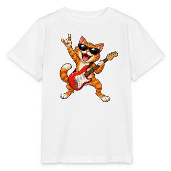 Rocker  Katze mit Gitarre - Stanley/Stella Kinder T-Shirt MINI CREATOR  - Weiß - Vorne - Maike (125cm)