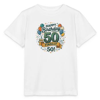 Alles Gute zum Geburtstag endlich 50 Bash Konfetti-Party - Stanley/Stella Kinder T-Shirt MINI CREATOR  - Weiß - Vorne - Maike (125cm)