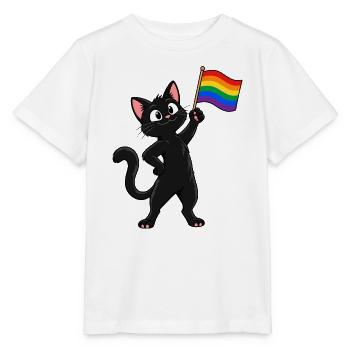Pride-Katze mit Regenbogenflagge – Vielfalt - Stanley/Stella Kinder T-Shirt MINI CREATOR  - Weiß - Vorne - Maike (125cm)