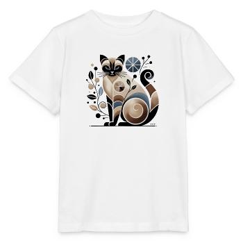 Beige-blaue abstrakte Siamkatze - Stanley/Stella Kinder T-Shirt MINI CREATOR  - Weiß - Vorne - Maike (125cm)