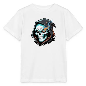 Sensenmann-Schädel mit feurigen Augen und blauen Flammen - Stanley/Stella Kinder T-Shirt MINI CREATOR  - Weiß - Vorne - Maike (125cm)