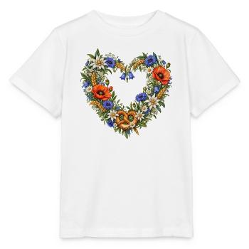 Wiesenblumenherz mit Brezel & Edelweiß - Stanley/Stella Kinder T-Shirt MINI CREATOR  - Weiß - Vorne - Maike (125cm)