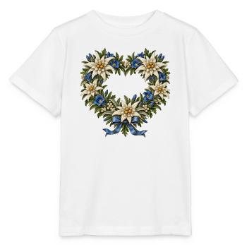 Edelweißherz mit Enzian & blauer Schleife - Stanley/Stella Kinder T-Shirt MINI CREATOR  - Weiß - Vorne - Maike (125cm)