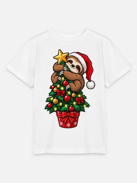 Weihnachten Faultier Tannenbaum Geschenkidee - Stanley/Stella Kinder T-Shirt MINI CREATOR - Weiß