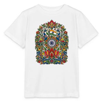 Indien | Pfauen, Lotus & Ornamentik - Stanley/Stella Kinder T-Shirt MINI CREATOR  - Weiß - Vorne - Maike (125cm)