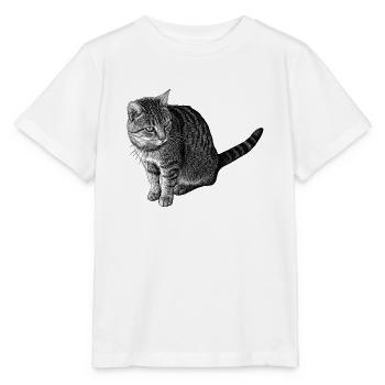 Detailierte Katzenlinienzeichnung in Schwarz - Stanley/Stella Kinder T-Shirt MINI CREATOR  - Weiß - Vorne - Maike (125cm)