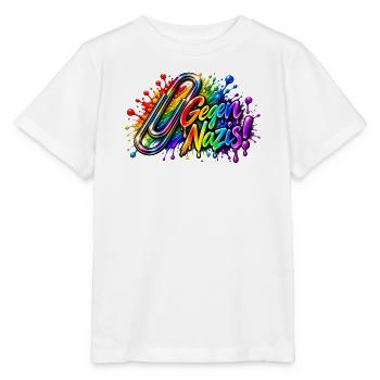 Gegen Nazis Regenbogen  Briefklammer Büroklammer - Stanley/Stella Kinder T-Shirt MINI CREATOR  - Weiß - Vorne - Maike (125cm)