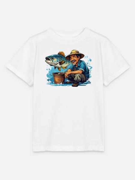 Fröhlicher Fischer und Riesenfisch - Stanley/Stella Kinder T-Shirt MINI CREATOR  - Weiß