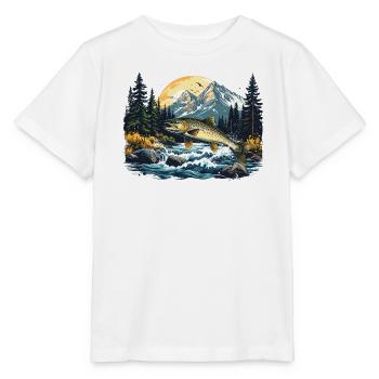 Lachs im Morgenlicht über Wildwasser - Stanley/Stella Kinder T-Shirt MINI CREATOR  - Weiß - Vorne - Maike (125cm)