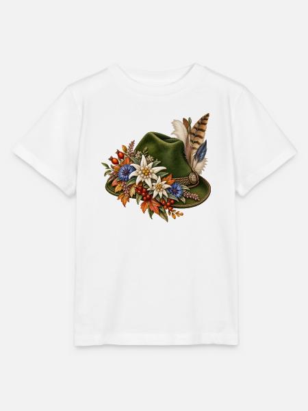 Trachtenhut mit Edelweiß & Federn - Stanley/Stella Kinder T-Shirt MINI CREATOR  - Weiß