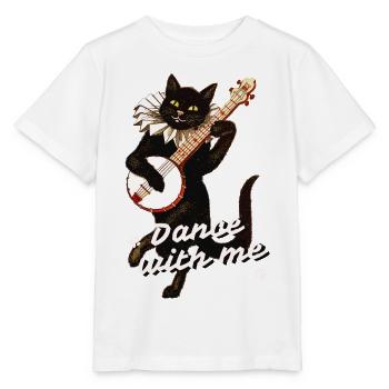 Dance with Me – Schwarze Katze mit Banjo - Stanley/Stella Kinder T-Shirt MINI CREATOR  - Weiß - Vorne - Maike (125cm)