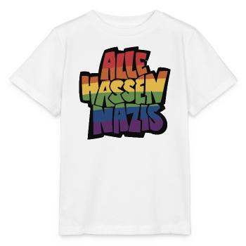 Alle_hassen_Nazis_Regenbogen_mit_schwarz - Stanley/Stella Kinder T-Shirt MINI CREATOR  - Weiß - Vorne - Maike (125cm)