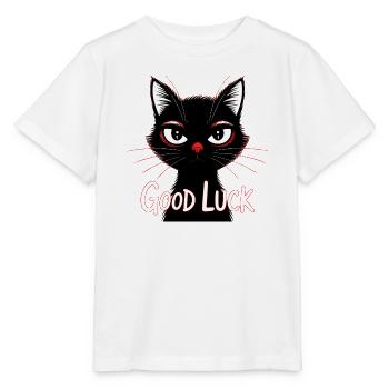 Schwarze Katze Glücksprint - Stanley/Stella Kinder T-Shirt MINI CREATOR  - Weiß - Vorne - Maike (125cm)