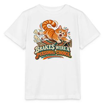 Die Bremsen waren eine persönliche Entscheidung – lustige Rutschkatze - Stanley/Stella Kinder T-Shirt MINI CREATOR  - Weiß - Vorne - Maike (125cm)