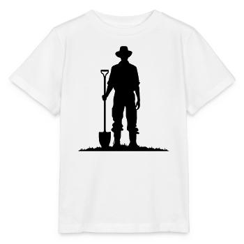 Bauer mit Schaufel auf Wiese Silhouette - Stanley/Stella Kinder T-Shirt MINI CREATOR  - Weiß - Vorne - Maike (125cm)
