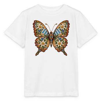 Trachten-Schmetterling mit Edelweiß & Enzian - Stanley/Stella Kinder T-Shirt MINI CREATOR  - Weiß - Vorne - Maike (125cm)