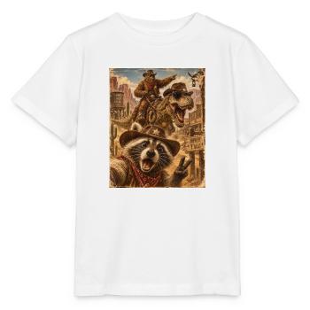 Raccoon Cowboy Dino Western - Stanley/Stella Kinder T-Shirt MINI CREATOR  - Weiß - Vorne - Maike (125cm)