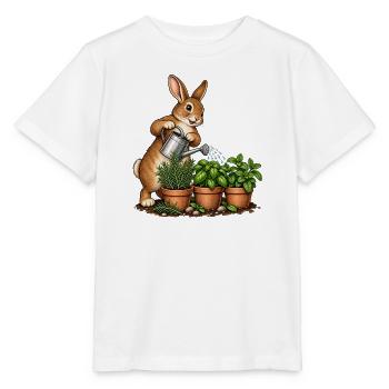 Hase gießt einen Kräutergarten - Stanley/Stella Kinder T-Shirt MINI CREATOR  - Weiß - Vorne - Maike (125cm)
