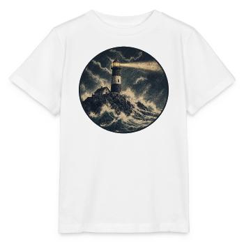 Leuchtturm im Sturm auf Felsen - Stanley/Stella Kinder T-Shirt MINI CREATOR  - Weiß - Vorne - Maike (125cm)