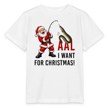 Aal I want for Christmas Weihnachtsmann Fisch - Stanley/Stella Kinder T-Shirt MINI CREATOR  - Weiß - Vorne - Maike (125cm)