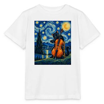 Sternennachtskatze spielt Cello – Cellist, Kunstliebhaber - Stanley/Stella Kinder T-Shirt MINI CREATOR  - Weiß - Vorne - Maike (125cm)