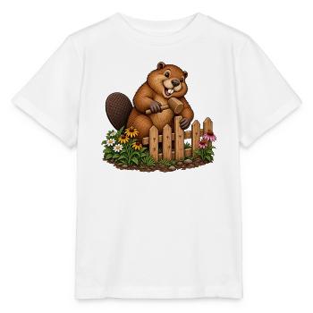 Biber baut einen Gartenzaun - Stanley/Stella Kinder T-Shirt MINI CREATOR  - Weiß - Vorne - Maike (125cm)