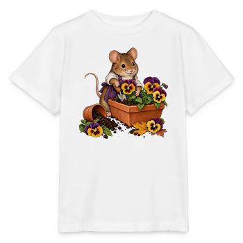 Feldmaus pflanzt Stiefmütterchen - Stanley/Stella Kinder T-Shirt MINI CREATOR  - Weiß - Vorne - Maike (125cm)