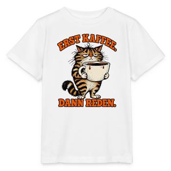 Erst Kaffee Dann Reden – Grumpy Katze - Stanley/Stella Kinder T-Shirt MINI CREATOR  - Weiß - Vorne - Maike (125cm)