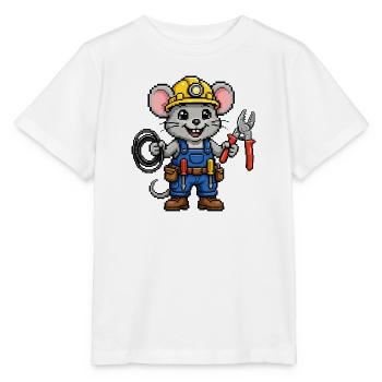 Lustige Maus Elektriker - 64 Bit Pixel Art  - Stanley/Stella Kinder T-Shirt MINI CREATOR  - Weiß - Vorne - Maike (125cm)