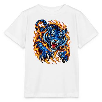 Blauer Tiger in Flammen - Stanley/Stella Kinder T-Shirt MINI CREATOR  - Weiß - Vorne - Maike (125cm)
