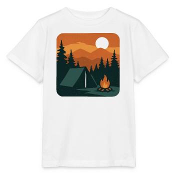 Lagerfeuermodus. – Scenic Poster Stil mit Zelt. - Stanley/Stella Kinder T-Shirt MINI CREATOR  - Weiß - Vorne - Maike (125cm)