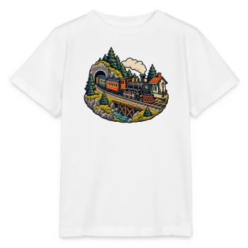 Modellbahnrunde – Kleine Züge große Freude - Stanley/Stella Kinder T-Shirt MINI CREATOR  - Weiß - Vorne - Maike (125cm)
