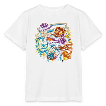 Drache DJ mit Boombox - Stanley/Stella Kinder T-Shirt MINI CREATOR  - Weiß - Vorne - Maike (125cm)
