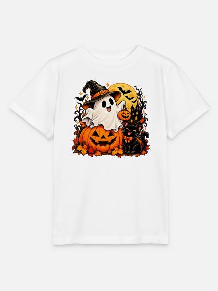 Süßer Halloween-Geist & Schwarze Katze - Stanley/Stella Kinder T-Shirt MINI CREATOR  - Weiß