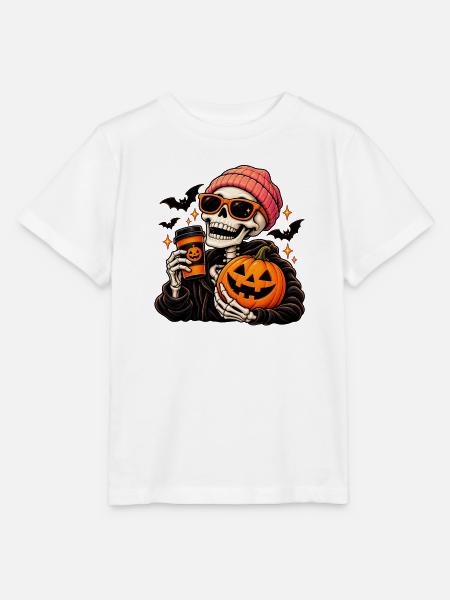 Kühler Skelett-Kürbiskaffee - Stanley/Stella Kinder T-Shirt MINI CREATOR  - Weiß
