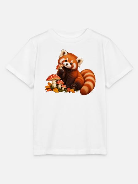 Roter Panda mit Waldpilzen - Stanley/Stella Kinder T-Shirt MINI CREATOR - Weiß