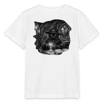 Mystic Cat Wizard im Versteck des Alchemisten - Stanley/Stella Kinder T-Shirt MINI CREATOR  - Weiß - Vorne - Maike (125cm)