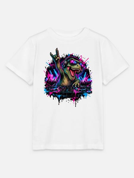 Techno Dinosaurier DJ mit Kopfhörern - Stanley/Stella Kinder T-Shirt MINI CREATOR - Weiß