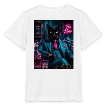 Katze im türkisfarbenen Anzug - Stanley/Stella Kinder T-Shirt MINI CREATOR  - Weiß - Vorne - Maike (125cm)