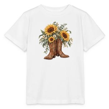 Cowboystiefel mit Sonnenblumen - Stanley/Stella Kinder T-Shirt MINI CREATOR  - Weiß - Vorne - Maike (125cm)