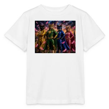 Superheldenkatzen mit Umhang - Stanley/Stella Kinder T-Shirt MINI CREATOR  - Weiß - Vorne - Maike (125cm)