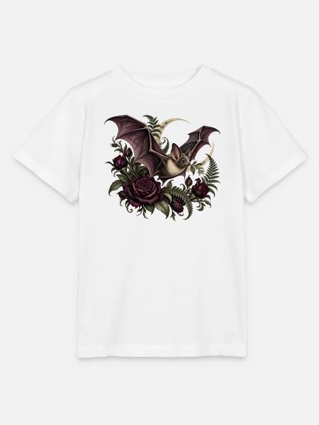 Gothic-Fledermaus mit dunklen Rosen - Stanley/Stella Kinder T-Shirt MINI CREATOR  - Weiß