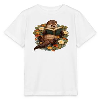 Otter liest im Herbstteich - Stanley/Stella Kinder T-Shirt MINI CREATOR  - Weiß - Vorne - Maike (125cm)