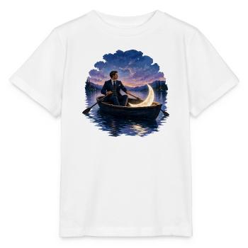 Mann Im Ruderboot Mond Romantisch Nacht Gemälde - Stanley/Stella Kinder T-Shirt MINI CREATOR  - Weiß - Vorne - Maike (125cm)