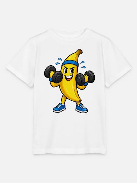 Kraftbanana Workout Cartoon - Stanley/Stella Kinder T-Shirt MINI CREATOR - Weiß
