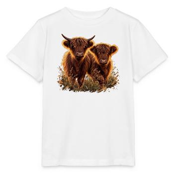 Highlandrinder im Abendlicht - Stanley/Stella Kinder T-Shirt MINI CREATOR  - Weiß - Vorne - Maike (125cm)