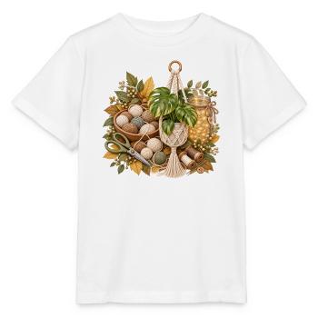 Herbstmakramee mit Garnknäueln und Blätter - Stanley/Stella Kinder T-Shirt MINI CREATOR  - Weiß - Vorne - Maike (125cm)