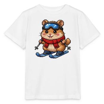 Lustiger Hamster Skifahrer - Pixel Art   - Stanley/Stella Kinder T-Shirt MINI CREATOR  - Weiß - Vorne - Maike (125cm)
