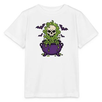 Halloween Hexenkessel Totenkopf Dampf Shirt - Stanley/Stella Kinder T-Shirt MINI CREATOR  - Weiß - Vorne - Maike (125cm)