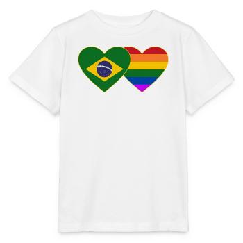 Brasilien Regenbogen Flagge Herz - Stanley/Stella Kinder T-Shirt MINI CREATOR  - Weiß - Vorne - Maike (125cm)